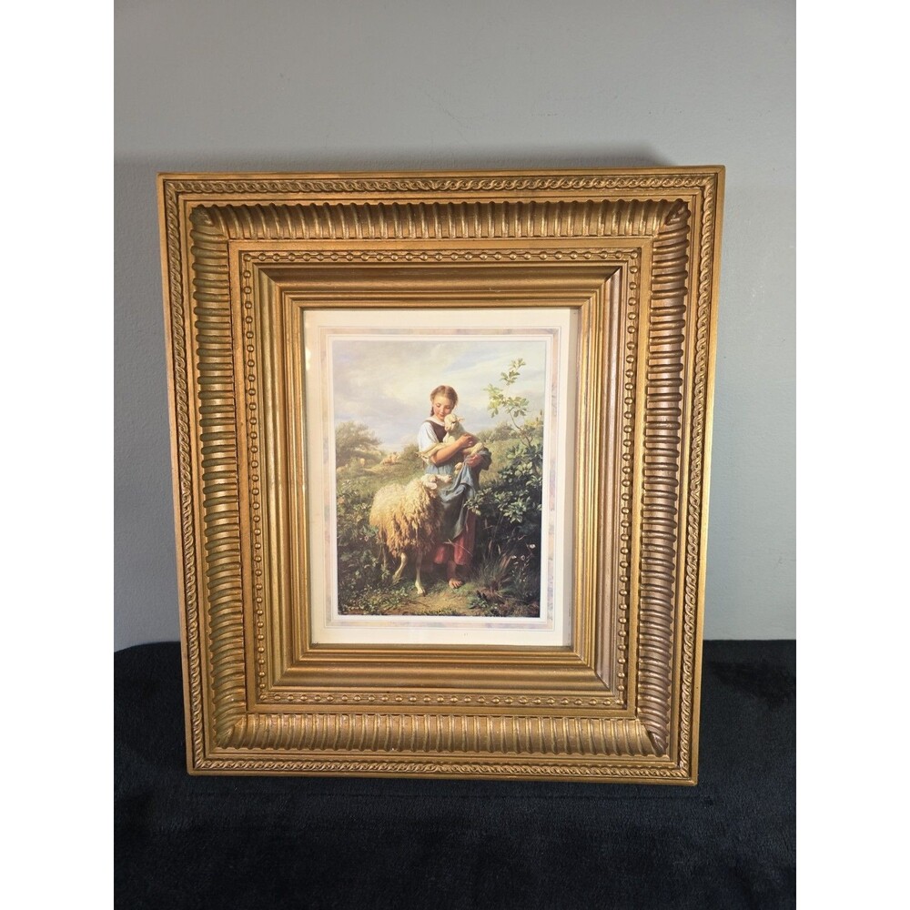 Vintage Ornate Gold Picture Frame 8x10 Fluted Beaded Detailed Trim W/ Art Print